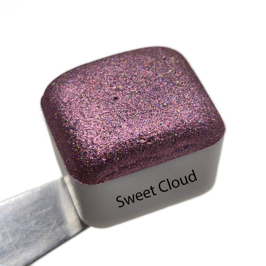 Sweet Cloud Half Pan Cotton Candy Handmade Chrome Shimmer Holographic Watercolor Paints by iuilewatercolors