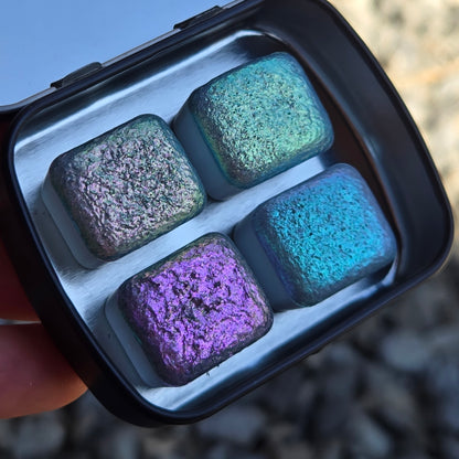 last chance! Half LoL set for Handmade paints quarter pans Sampler Shimmer iridescent Multi Chrome Color Shift Watercolor Paints