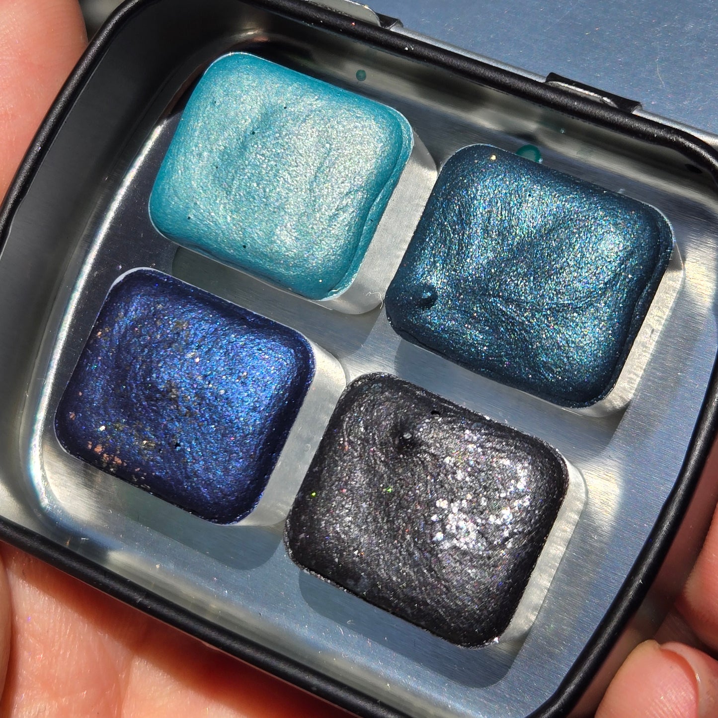 Under The Sea Half Pan Handmade Mica Shimmer Chrome Shine Watercolor Paints by iuilewatercolors