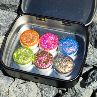 Button Tropical Set Handmade Super Color Shift Aurora Shimmer Chrome Shine Finish Watercolor Paint