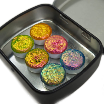 Button Tropical Set Handmade Super Color Shift Aurora Shimmer Chrome Shine Finish Watercolor Paint