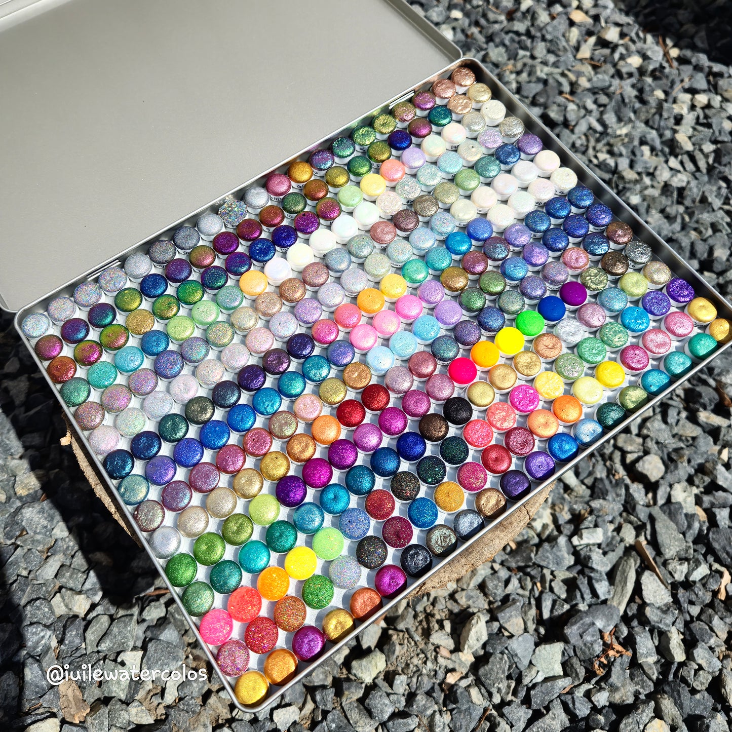 Mega Button Set Completed iuilewatercolors handmade Shimmer Colorshift Chameleon Hologram Glitter paints in a tin case