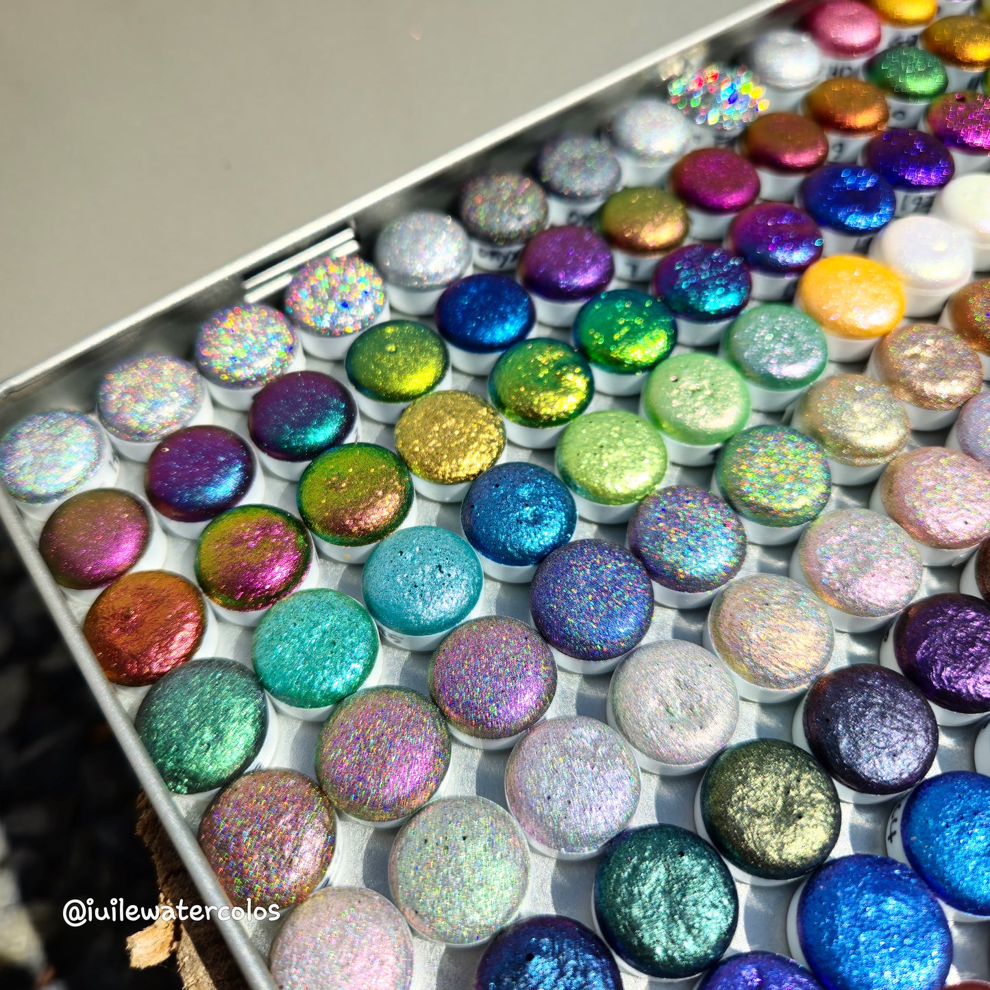 Mega Button Set Completed iuilewatercolors handmade Shimmer Colorshift Chameleon Hologram Glitter paints in a tin case