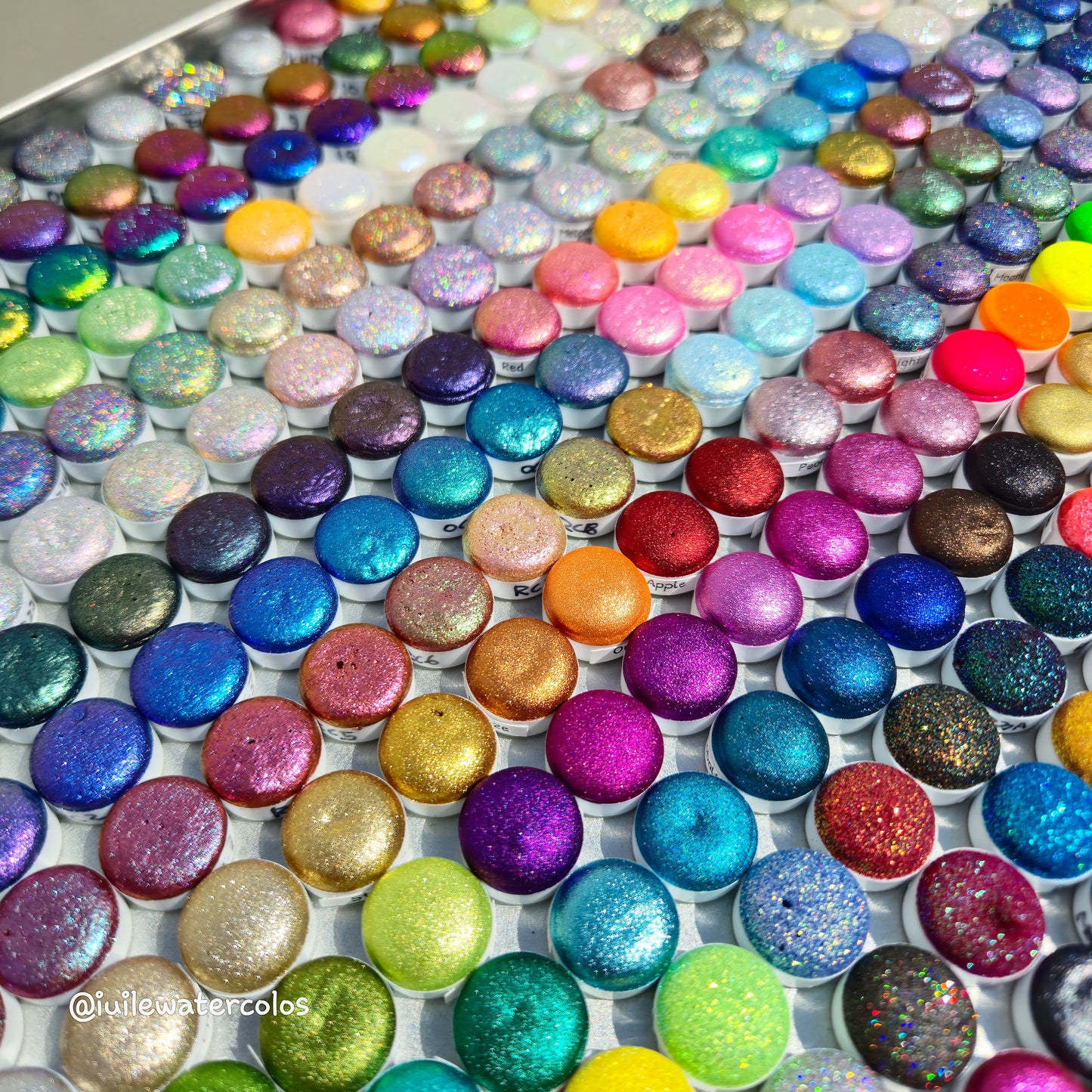 Mega Button Set Completed iuilewatercolors handmade Shimmer Colorshift Chameleon Hologram Glitter paints in a tin case