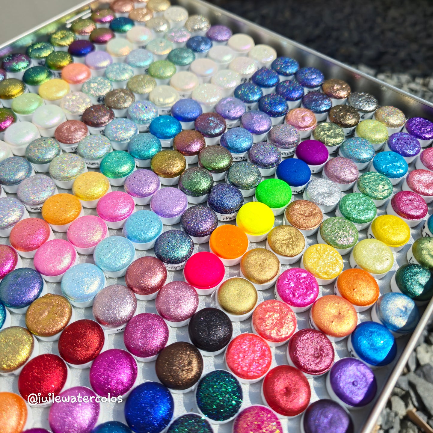 Mega Button Set Completed iuilewatercolors handmade Shimmer Colorshift Chameleon Hologram Glitter paints in a tin case