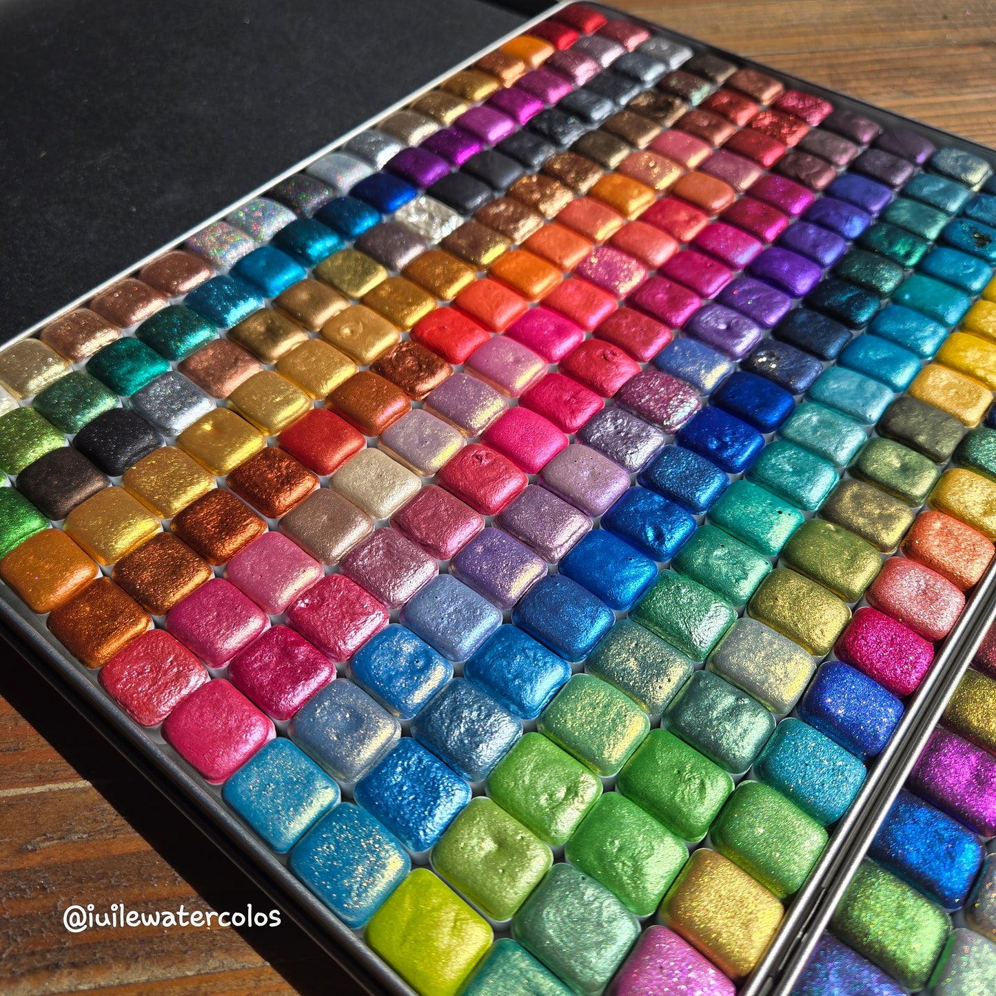 Mega Half Set Completed iuilewatercolors handmade Shimmer Colorshift Chameleon Hologram Mica Glitter paints in 2 tin cases