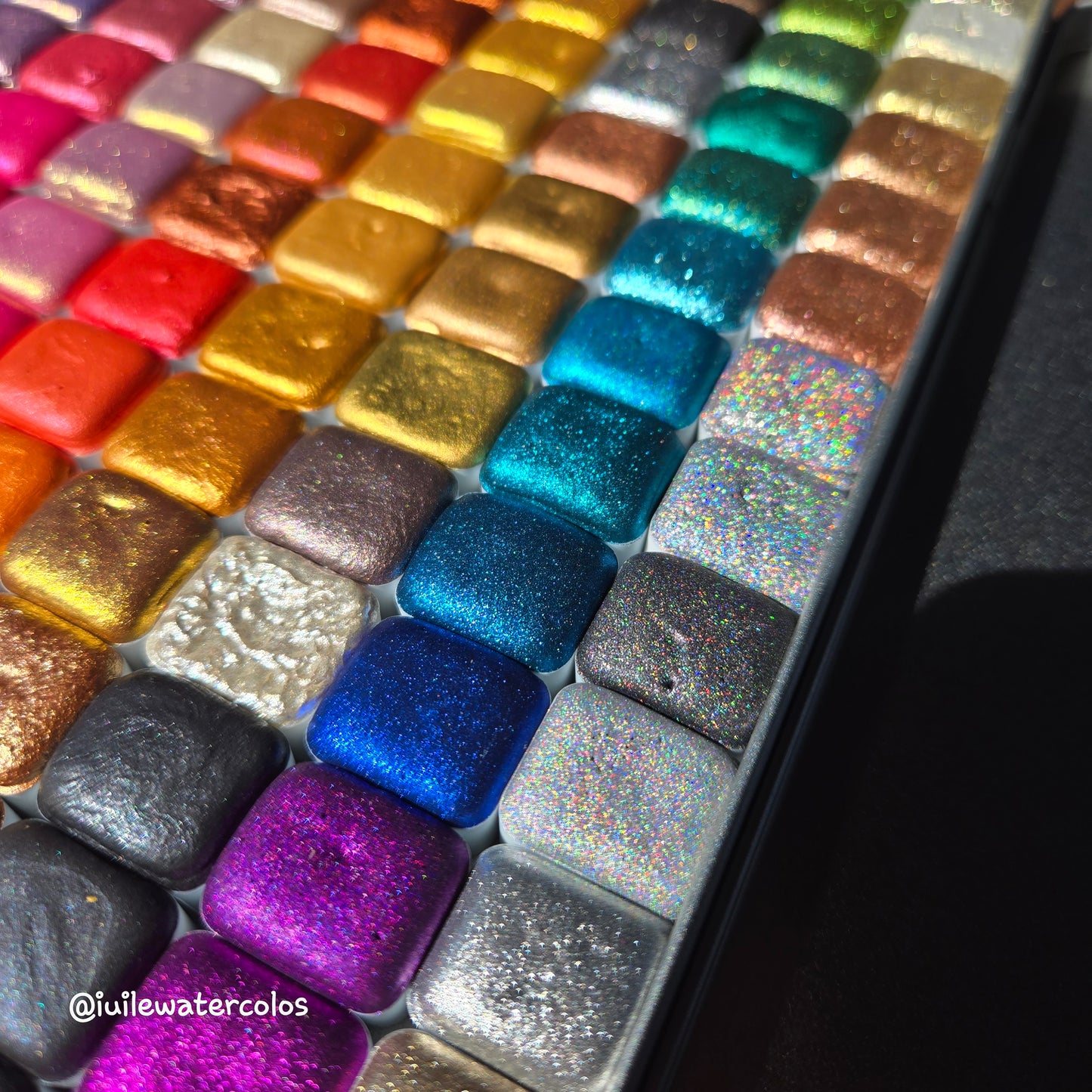 Mega Half Set Completed iuilewatercolors handmade Shimmer Colorshift Chameleon Hologram Mica Glitter paints in 2 tin cases