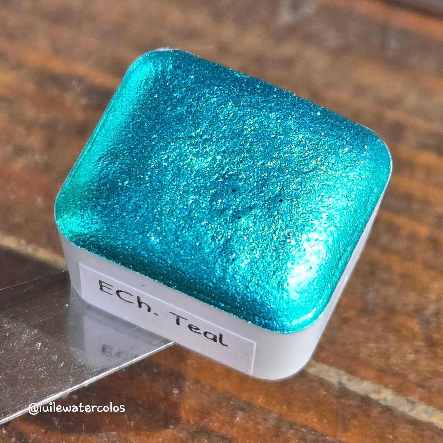 Teal Early Christmas Chrome watercolor paint half pan