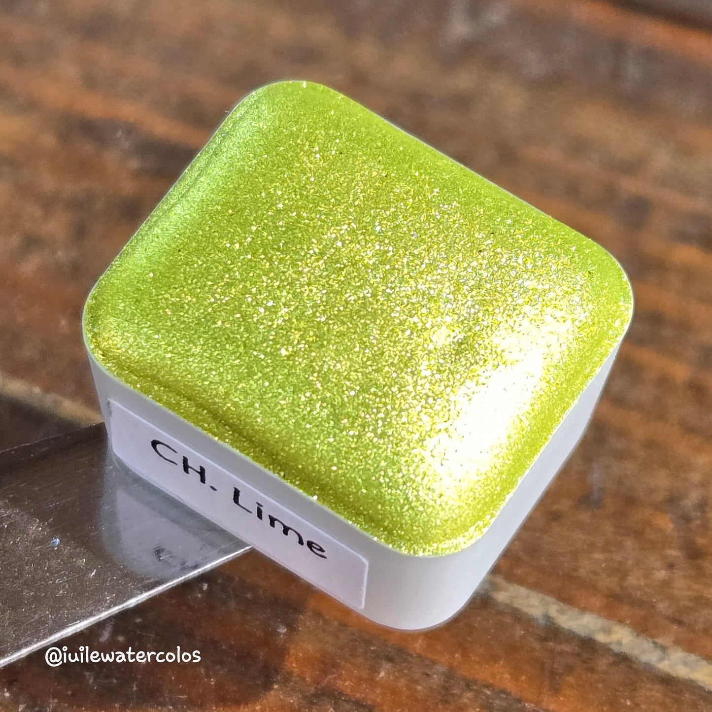 Lime Christmas Chrome watercolor paint half pan