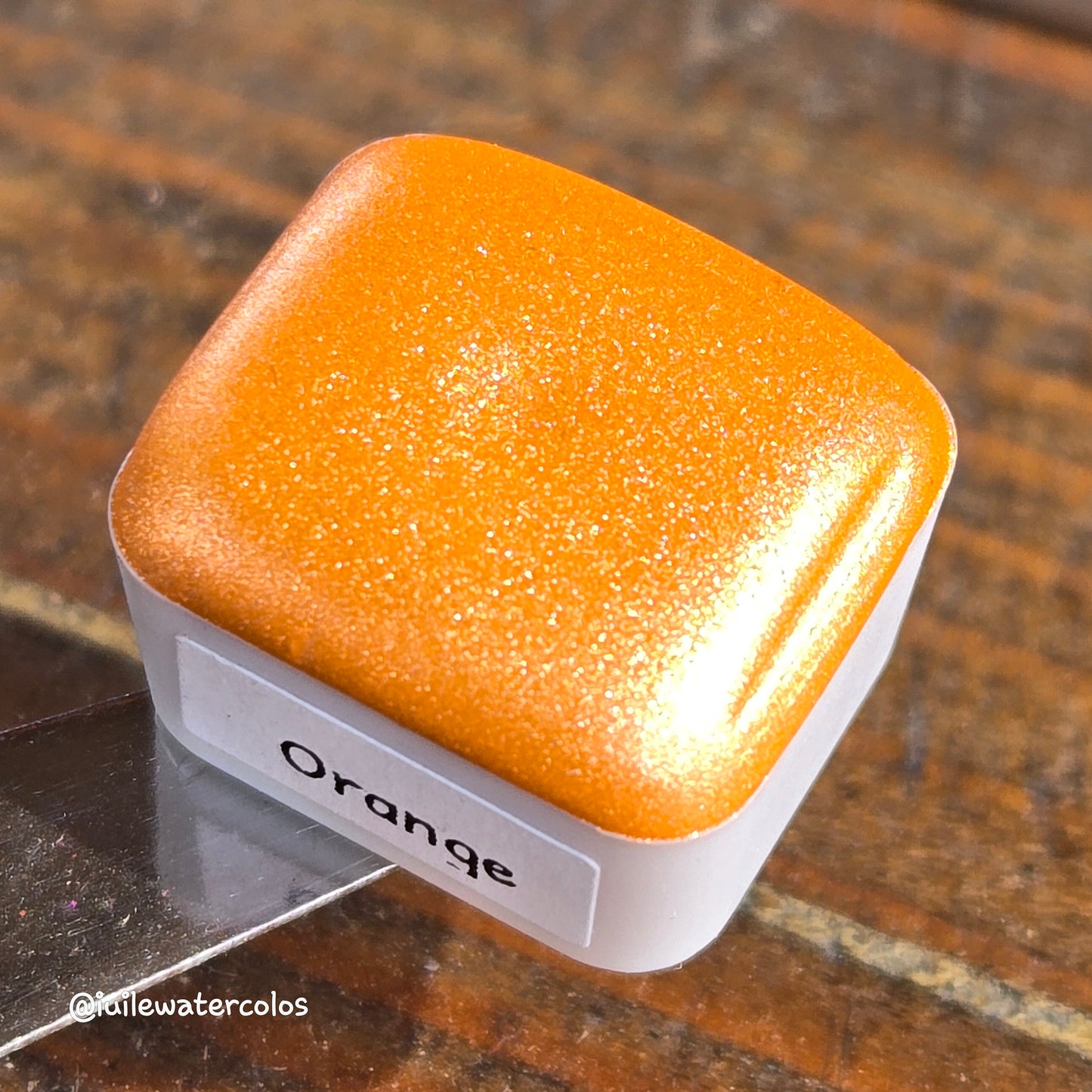 Orange Christmas Chrome watercolor paint half pan