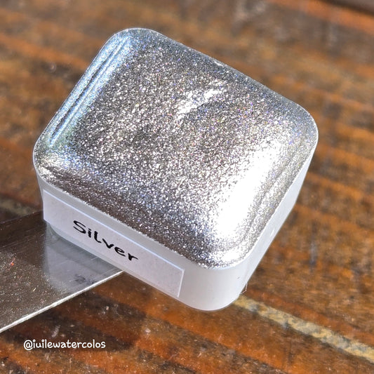 Silver Christmas Chrome watercolor paint half pan