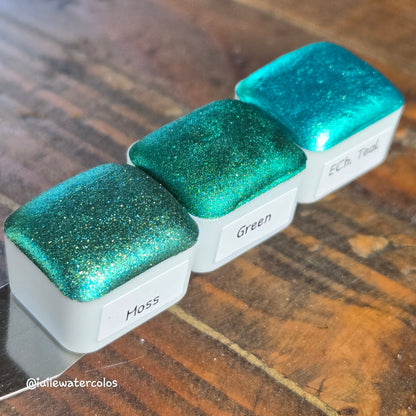 Green Christmas handmade watercolor paints half pan