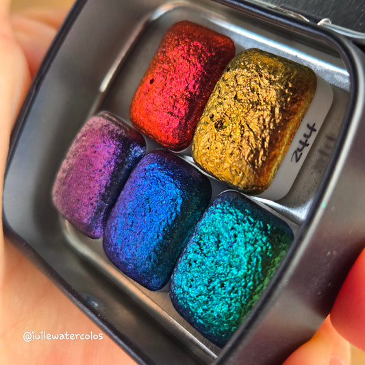 Quarter Set New vivid Handmade Chrome Super Color Shift Shimmer Watercolor Paints by iuilewatercolors