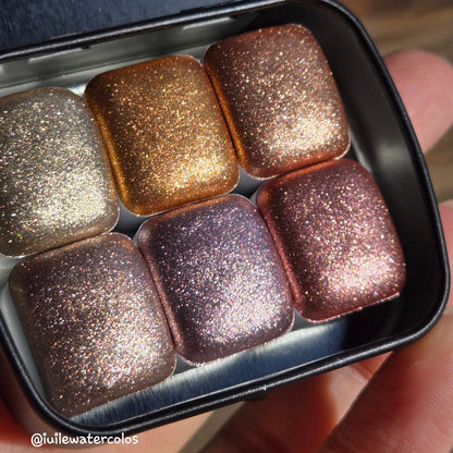 Glow Glam Christmas Set Metallic Chrome Shimmer Handmade Watercolor Paints by iuilewatercolors