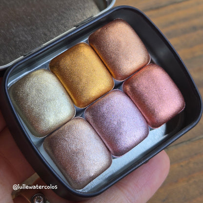 Glow Glam Christmas Set Metallic Chrome Shimmer Handmade Watercolor Paints by iuilewatercolors