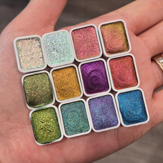 Shift Grab Bag 12 quarter pan Handmade Shimmer Metallic Colorshfit Watercolor Paints