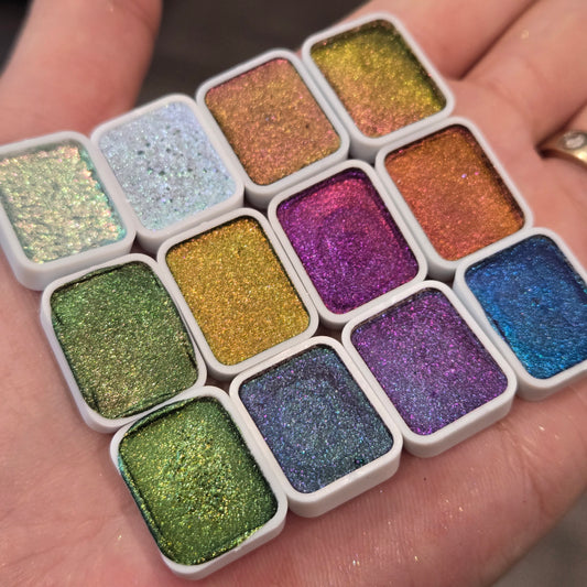 Shift Grab Bag 12 quarter pan Handmade Shimmer Metallic Colorshfit Watercolor Paints