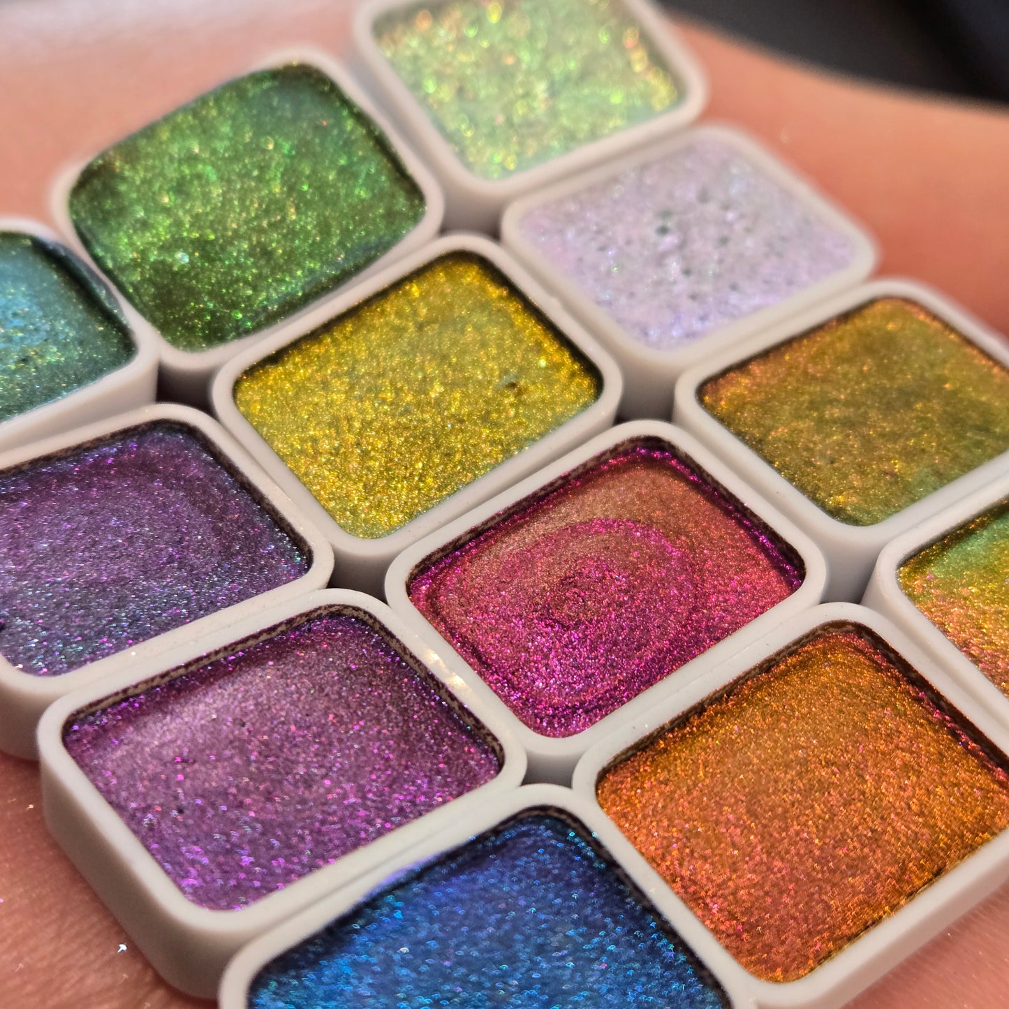 Shift Grab Bag 12 quarter pan Handmade Shimmer Metallic Colorshfit Watercolor Paints
