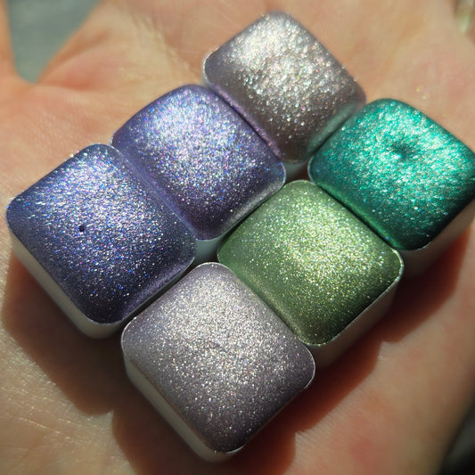Half Petalune [달빛 아래 꽃잎] Set Handmade Shine Chrome Shimmer Watercolor Paints