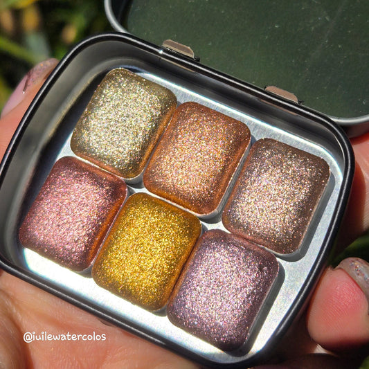 Quarter Glow Glam Christmas Set Metallic Chrome Shimmer Handmade Watercolor Paints
