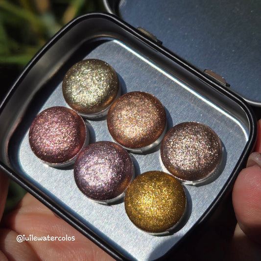 Button Glow Glam Christmas Set Metallic Chrome Shimmer Handmade Watercolor Paints