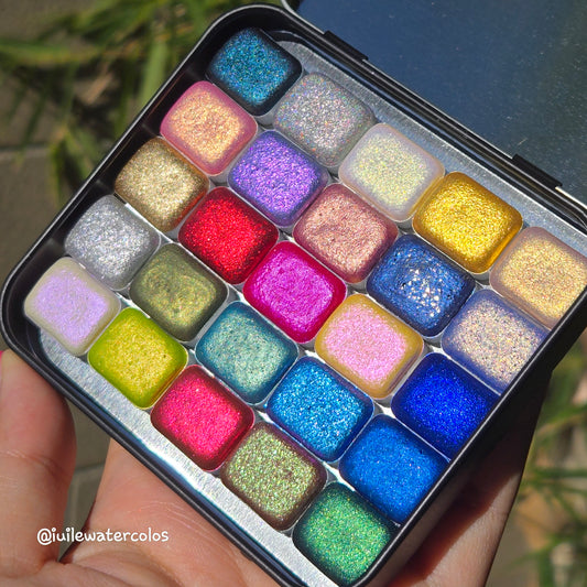 Q25 Best Item Set Vol.2 handmade shimmer color shift chameleon hologram watercolor paint quarter pan
