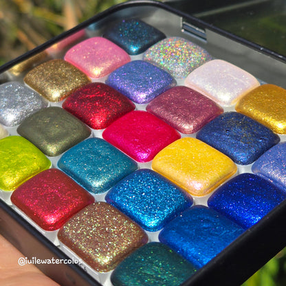 Q25 Best Item Set Vol.2 handmade shimmer color shift chameleon hologram watercolor paint quarter pan