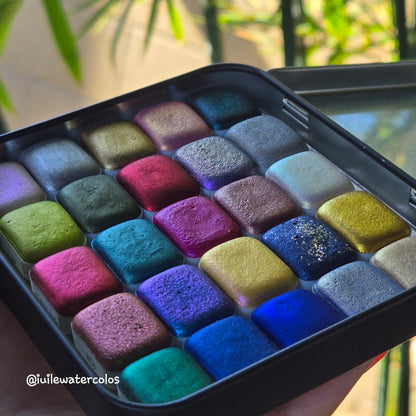 Q25 Best Item Set Vol.2 handmade shimmer color shift chameleon hologram watercolor paint quarter pan