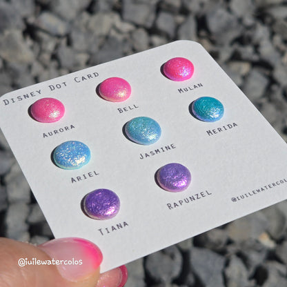 Disney princess Dot Card Tester Sampler Watercolor Shimmer Glittery Paints