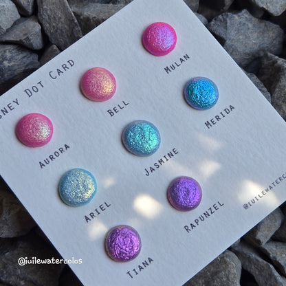 Disney princess Dot Card Tester Sampler Watercolor Shimmer Glittery Paints