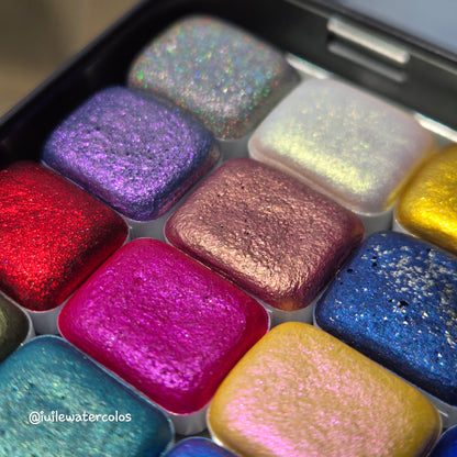 Q25 Best Item Set Vol.2 handmade shimmer color shift chameleon hologram watercolor paint quarter pan