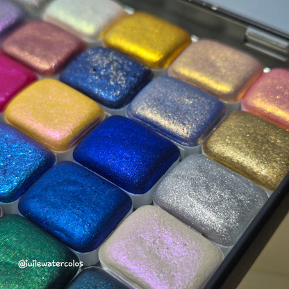 Q25 Best Item Set Vol.2 handmade shimmer color shift chameleon hologram watercolor paint quarter pan
