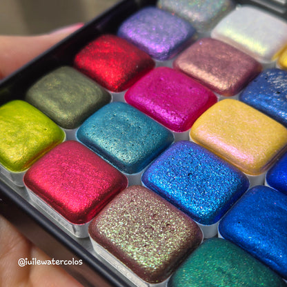 Q25 Best Item Set Vol.2 handmade shimmer color shift chameleon hologram watercolor paint quarter pan