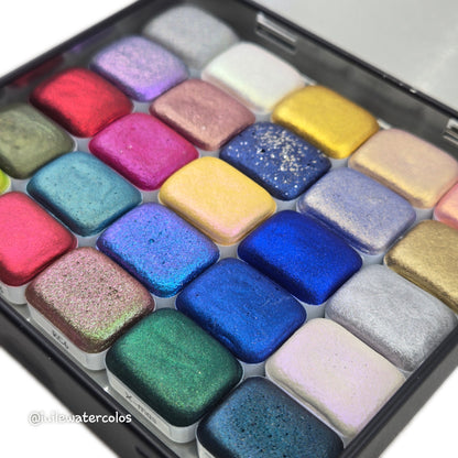 Q25 Best Item Set Vol.2 handmade shimmer color shift chameleon hologram watercolor paint quarter pan