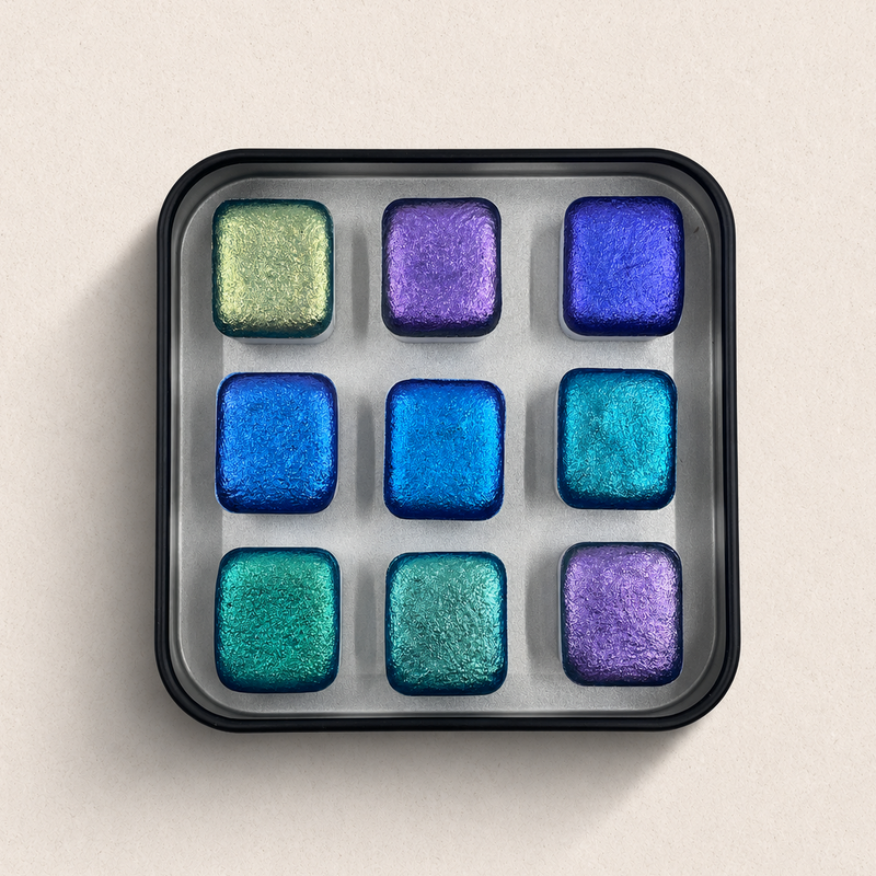 Oceans8 Half Set Handmade Color Shift Aurora Shimmer Metallic Chameleon Watercolor Paints by iuilewatercolors