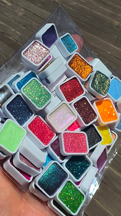 Grab Bag 80+ quarter pan Handmade Shimmer Metallic Colorshfit Watercolor Paints By iuilewatercolors