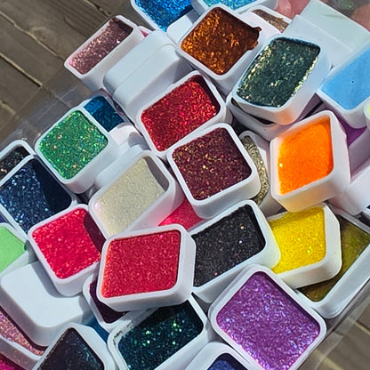 Grab Bag 80+ quarter pan Handmade Shimmer Metallic Colorshfit Watercolor Paints By iuilewatercolors