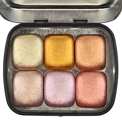 Glow Glam Christmas Set Metallic Chrome Shimmer Handmade Watercolor Paints by iuilewatercolors