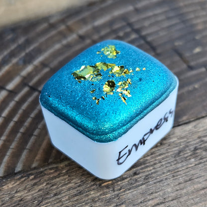 Empress Green Teal Half Pan Handmade Shimmer Watercolor Paints by iuilewatercolors