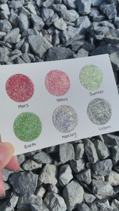 last chance! The Planet Set Half Pan Handmade  Shimmer Metallic Chameleon Glitter Watercolor Paints by iuilewatercolors