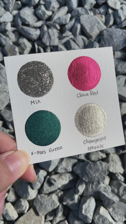 Jingle Bell set 4 Half Pan Handmade Mica Shimmer Metallic Watercolor Paints by iuilewatercolors
