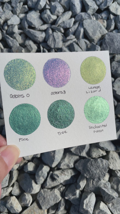 Green set Handmade Shimmer Metallic Chameleon Colorshift Watercolor Paint Half
