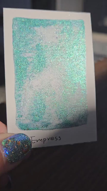 Empress Green Teal Half Pan Handmade Shimmer Watercolor Paints by iuilewatercolors