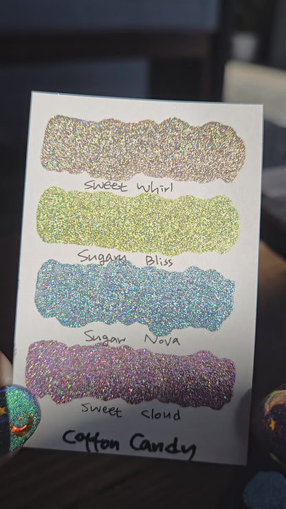 Sweet Whirl Half Pan Cotton Candy Handmade Chrome Shimmer Holographic Watercolor Paints by iuilewatercolors