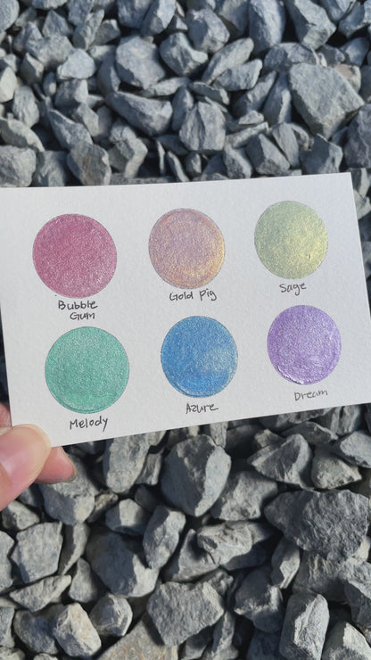 Rainbow3 set handmade shimmer metallic watercolor paints half pans in tin case