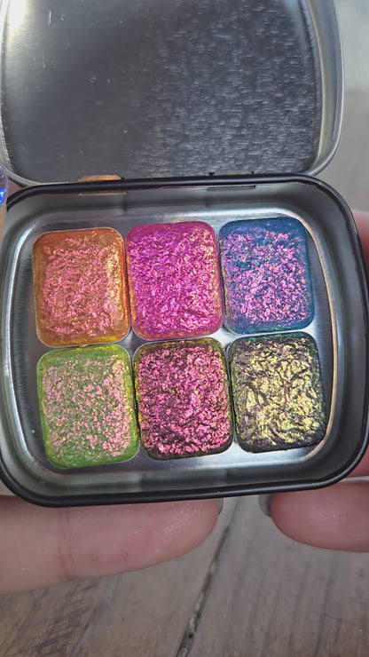Quarter Tropical Set Handmade Super Color Shift Aurora Shimmer Chrome Shine Finish Watercolor Paint
