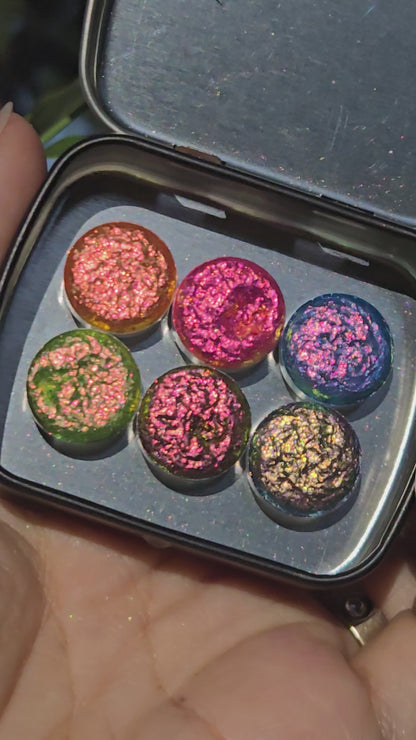Button Tropical Set Handmade Super Color Shift Aurora Shimmer Chrome Shine Finish Watercolor Paint