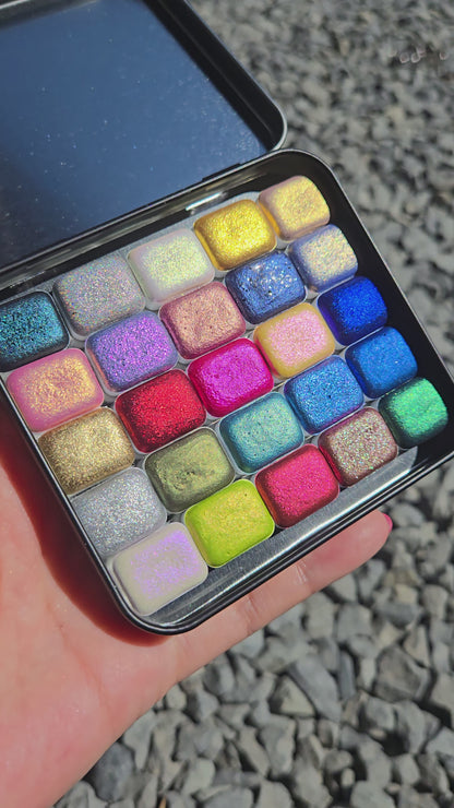 Q25 Best Item Set Vol.2 handmade shimmer color shift chameleon hologram watercolor paint quarter pan