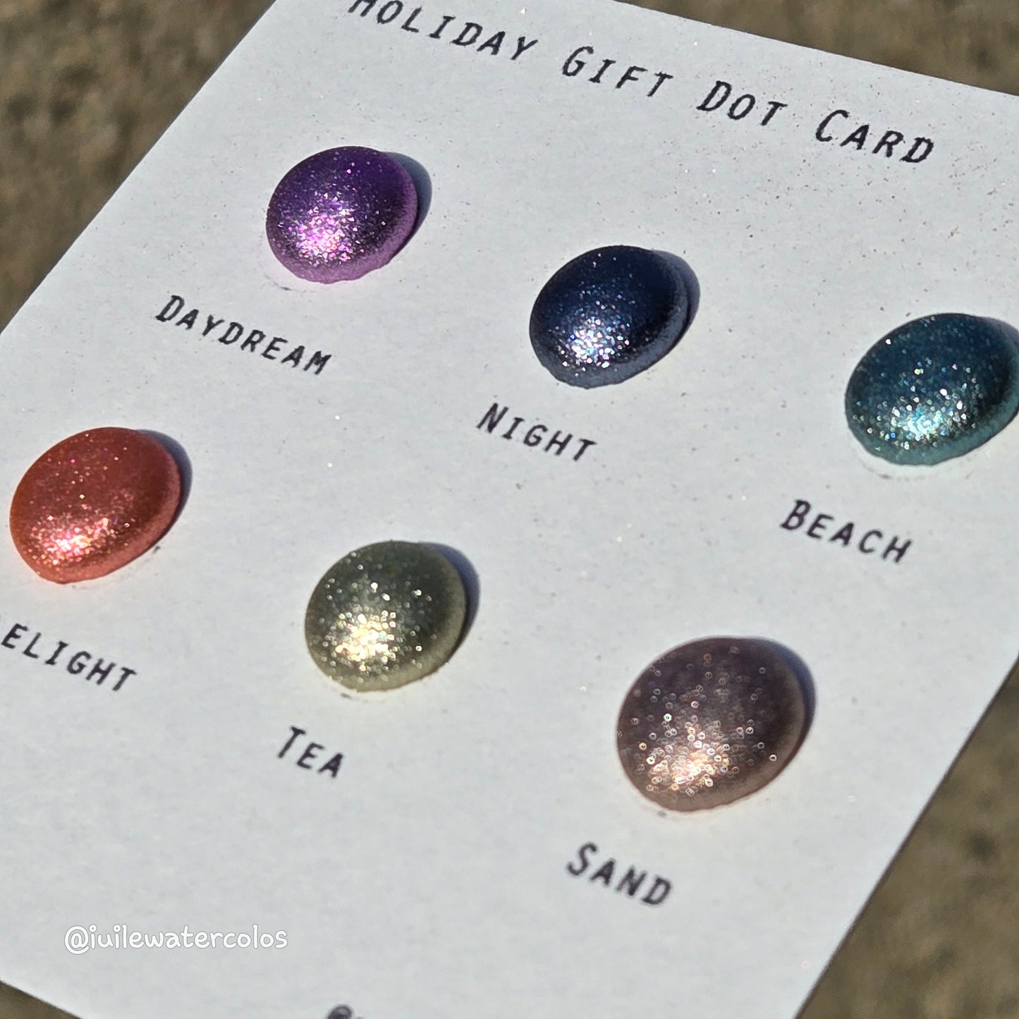 Holiday Gift 2024 Christmas Dot Card Handmade Chrome Shimmer Watercolor Paints by iuilewatercolors