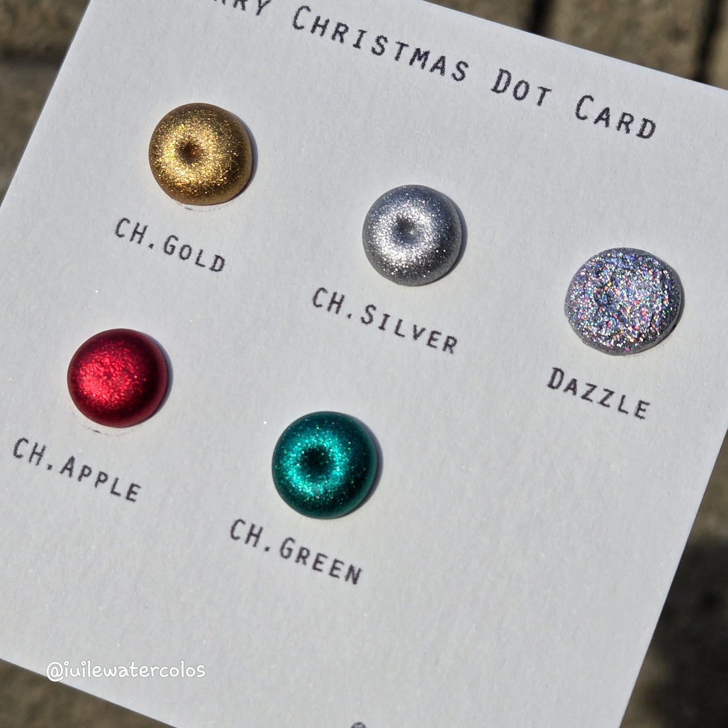 Merry Christmas Dot Card Handmade Chrome Shimmer Watercolor Paints by iuilewatercolors